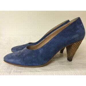 MAUD FRIZON blue suede leather vintage shoes with leather cord heel  size 37.5